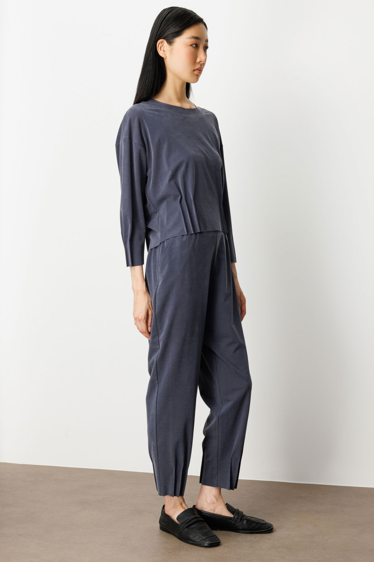 On Kadın Beli Lastikli Paçası Dikişli Pantolon 64409 Lacivert - 2