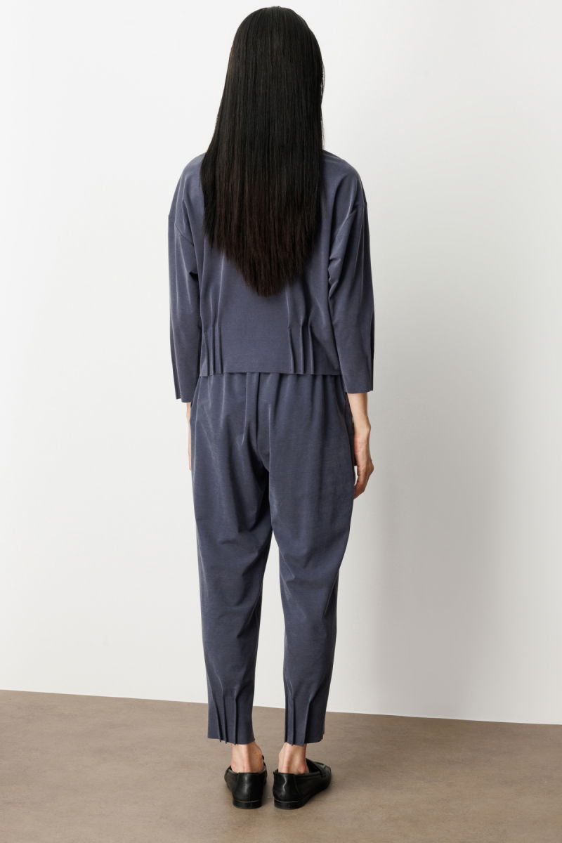 On Kadın Beli Lastikli Paçası Dikişli Pantolon 64409 Lacivert - 4