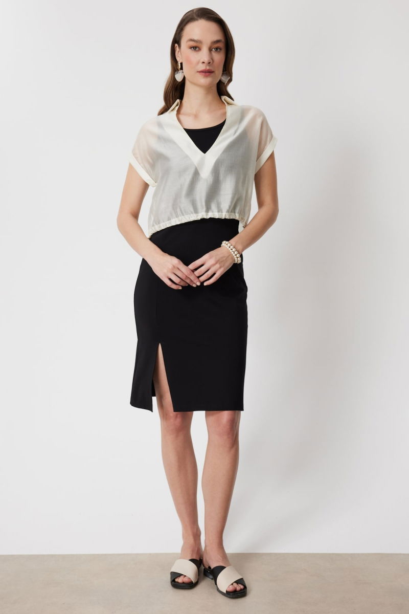 On Kadın Beli Lastikli Sırt Dekolteli Bluz 74347 Krem - 4