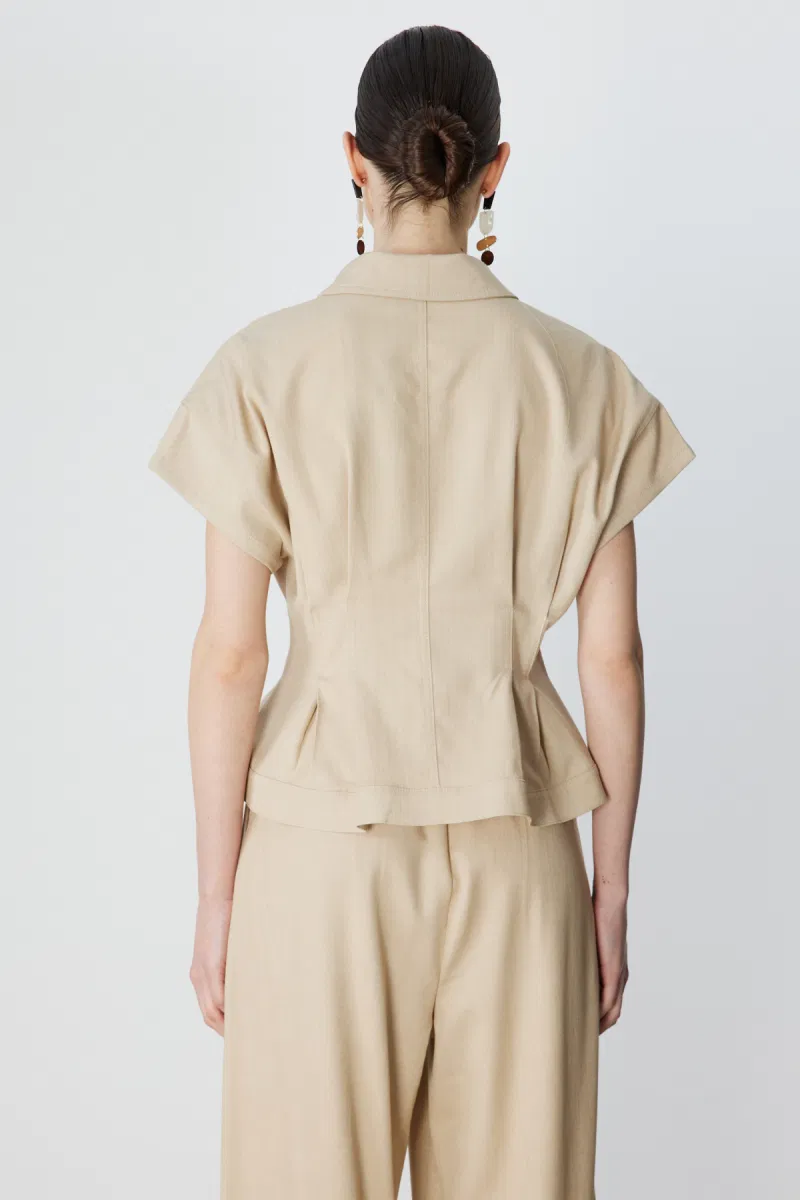 On Kadın Beli Pile Detaylı Kısa Kollu Mont 70700 Bej - 4