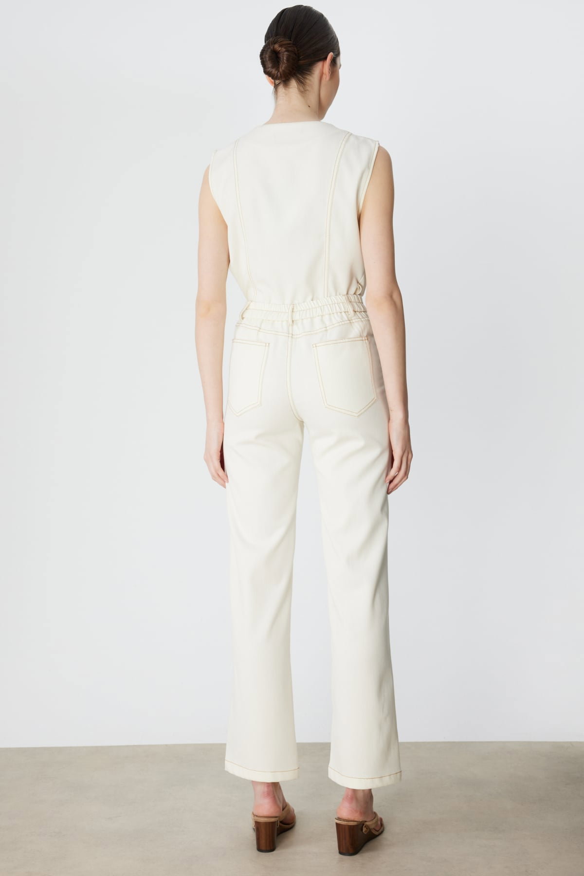 On Kadın Beş Cep Bol Paça Kot Pantolon 70904 Ekru - 4