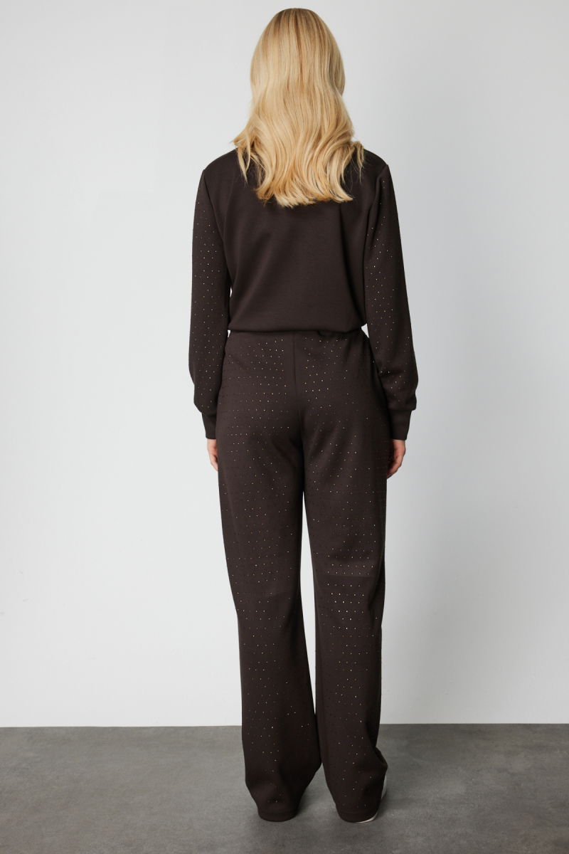 On Kadın Bol Paça Taşlı Eşofman Altı 66365 Kahverengi - 4