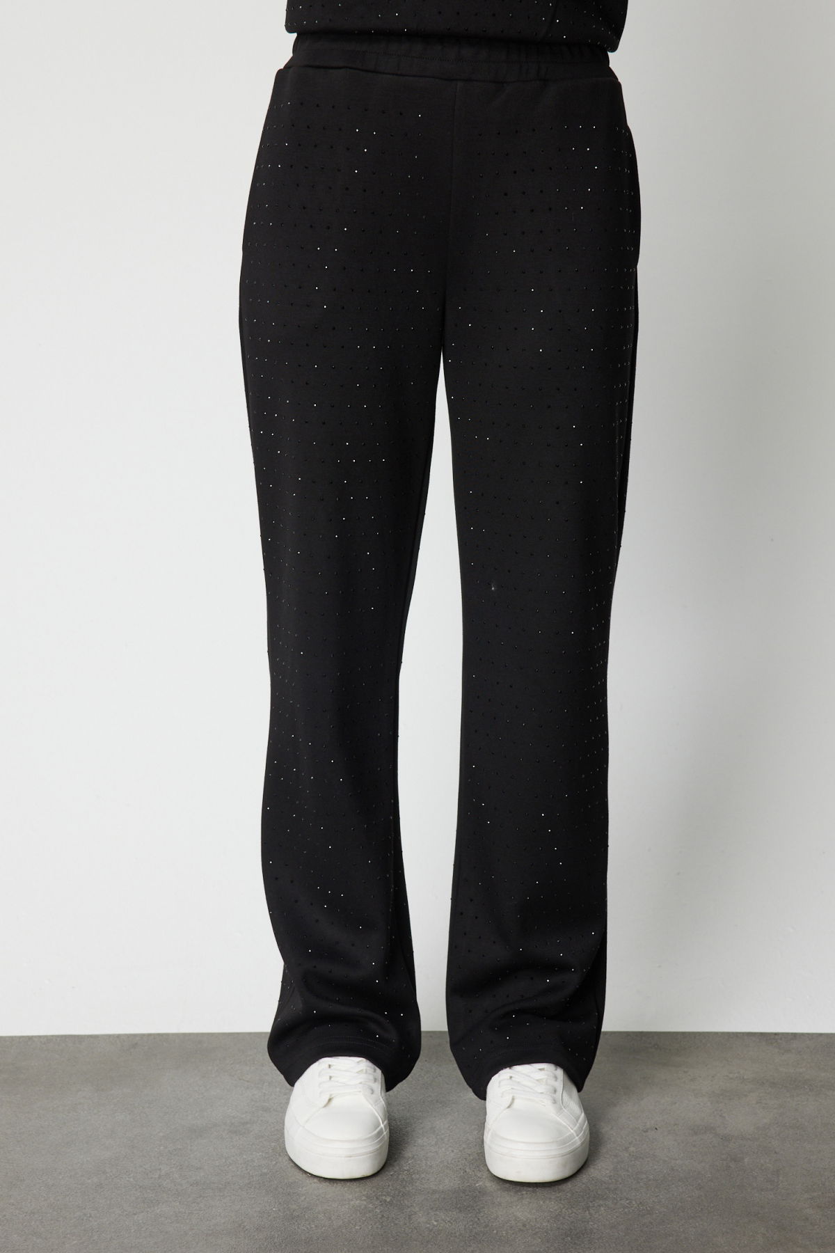 On Kadın Bol Paça Taşlı Eşofman Altı 66365 Siyah - 3