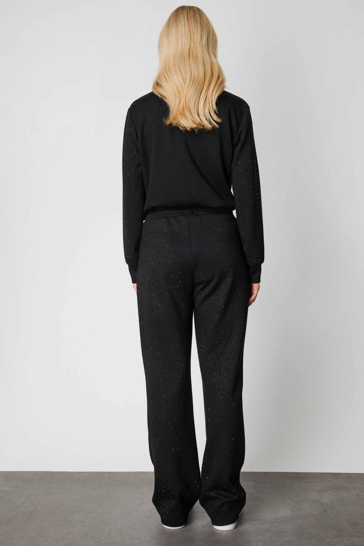 On Kadın Bol Paça Taşlı Eşofman Altı 66365 Siyah - 4