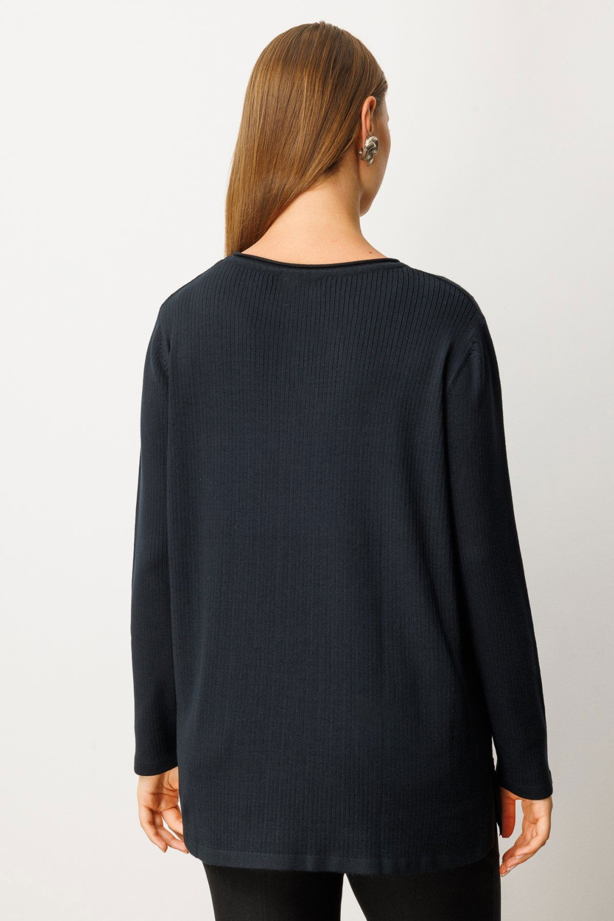 On Kadın Büyük Beden Cebi Taşlı Triko Kazak 65354 Siyah - 4