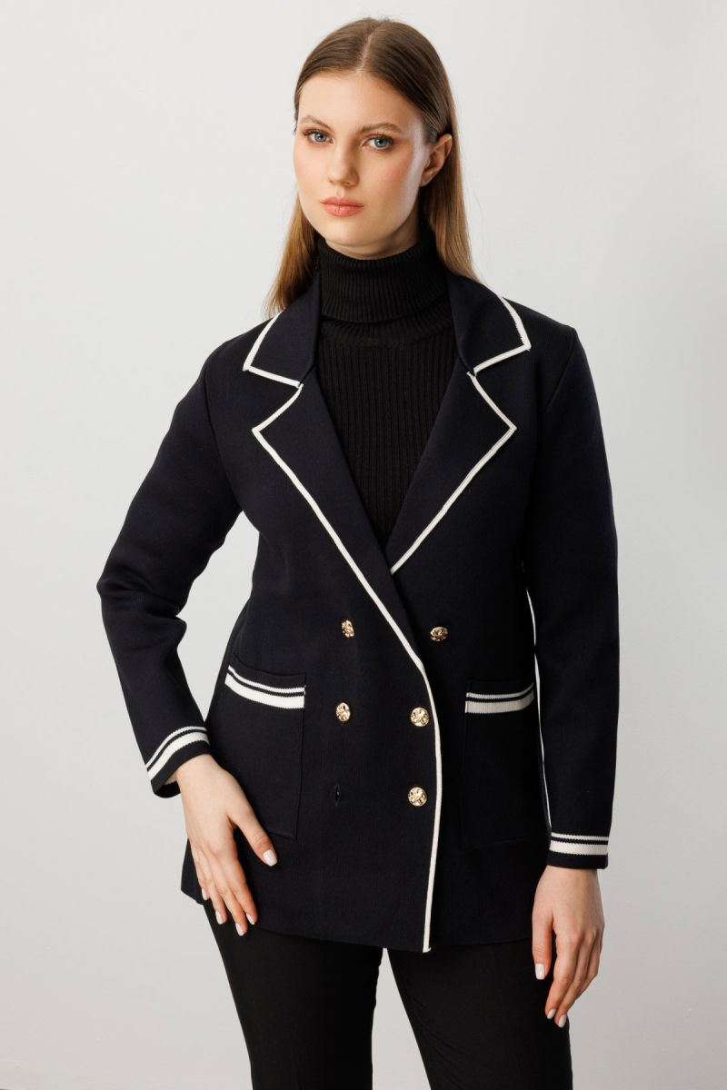 On Kadın Büyük Beden Ceket Yaka Torba Cepli Hırka 60906 Siyah - On