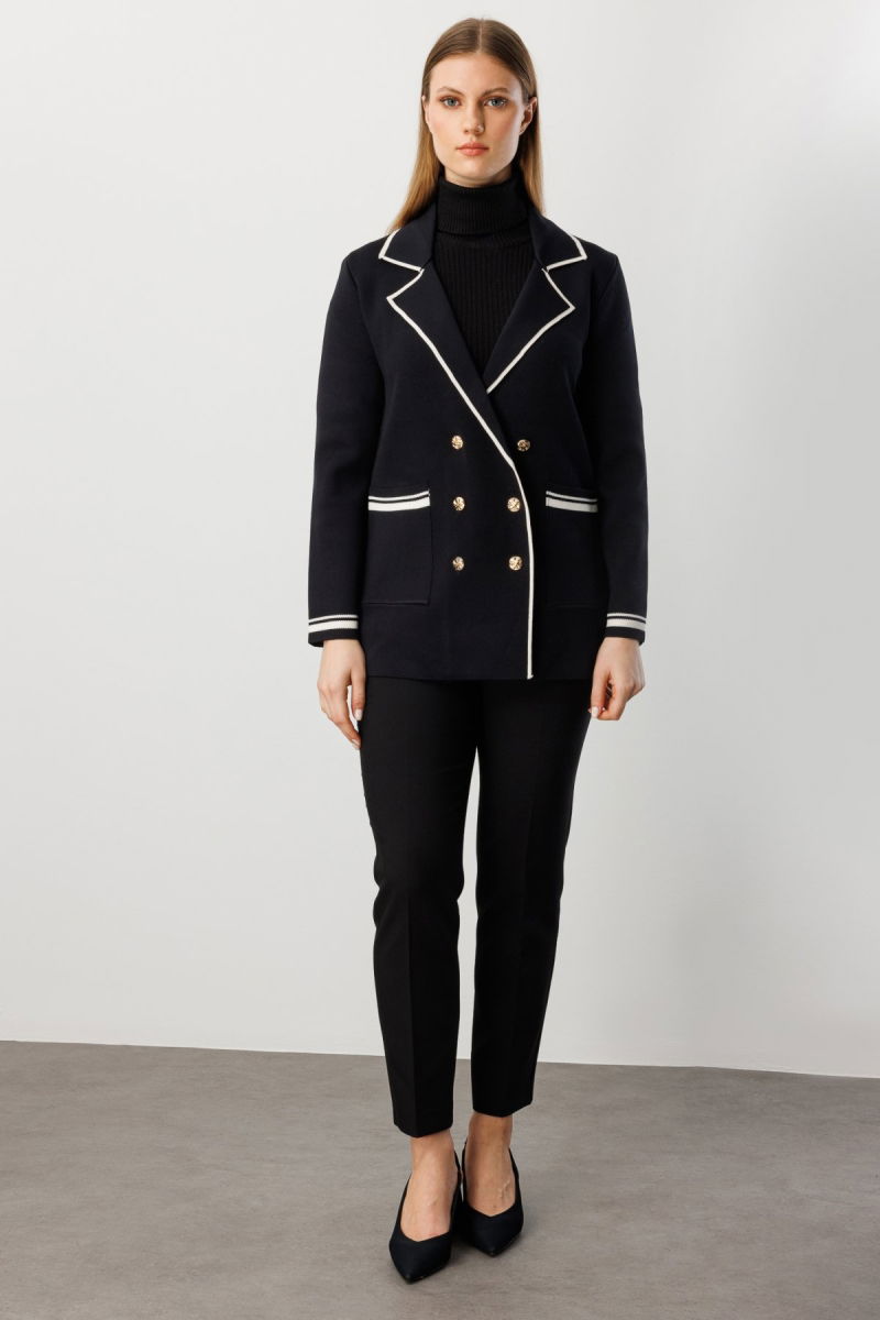 On Kadın Büyük Beden Ceket Yaka Torba Cepli Hırka 60906 Siyah - 3