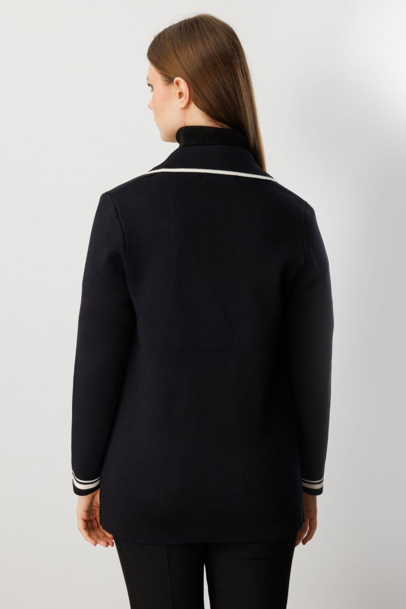 On Kadın Büyük Beden Ceket Yaka Torba Cepli Hırka 60906 Siyah - 4