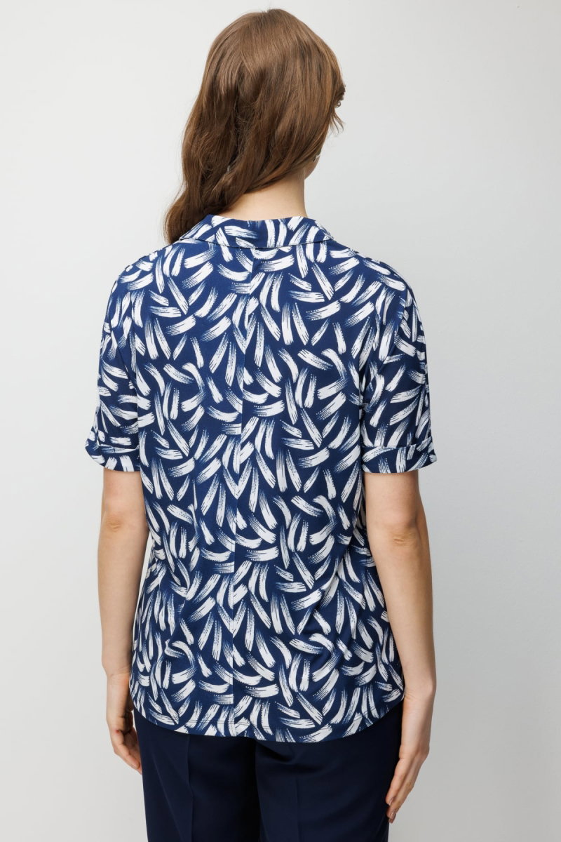 On Kadın Büyük Beden Desenli Kısa Kollu Bluz 71338 Lacivert - 4