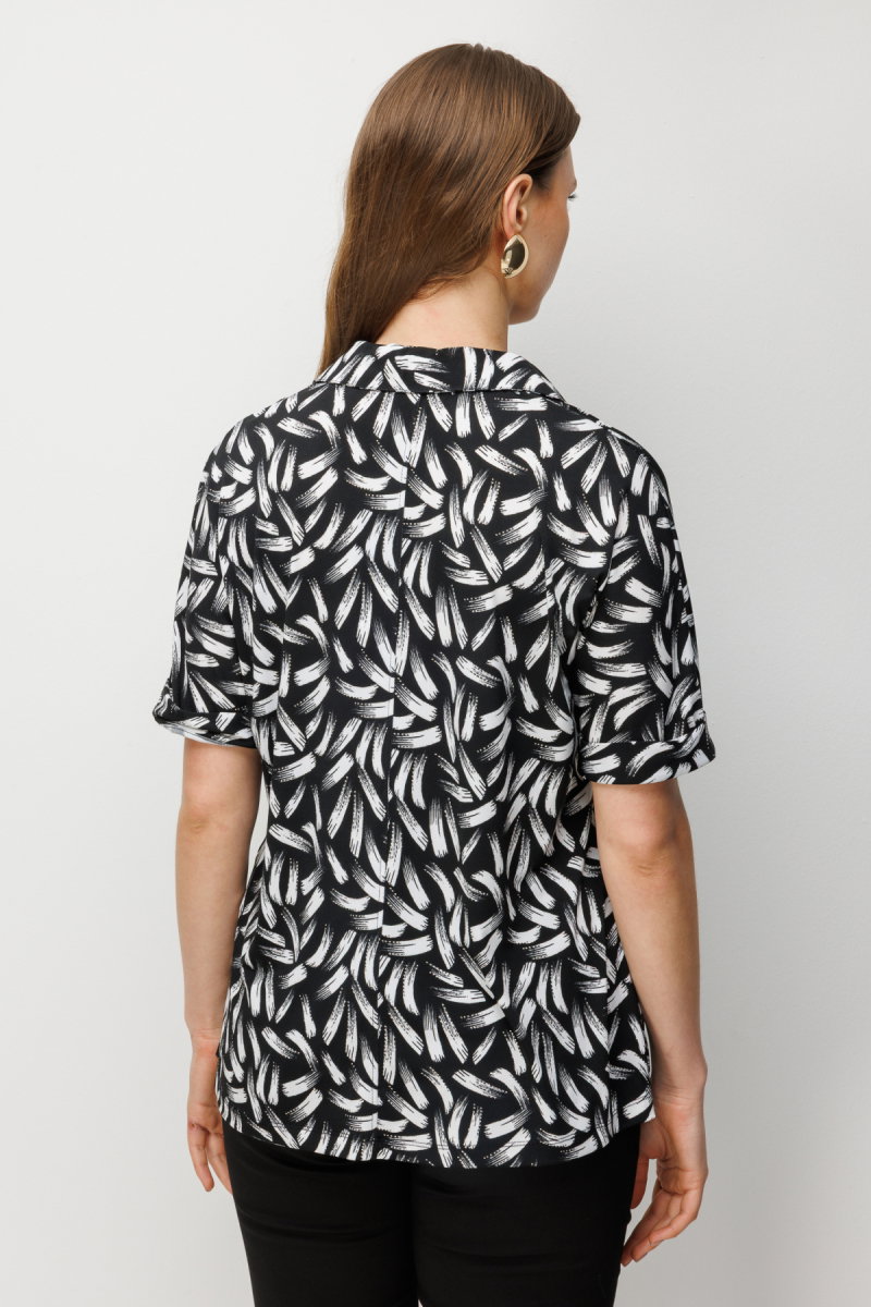On Kadın Büyük Beden Desenli Kısa Kollu Bluz 71338 Siyah - 4