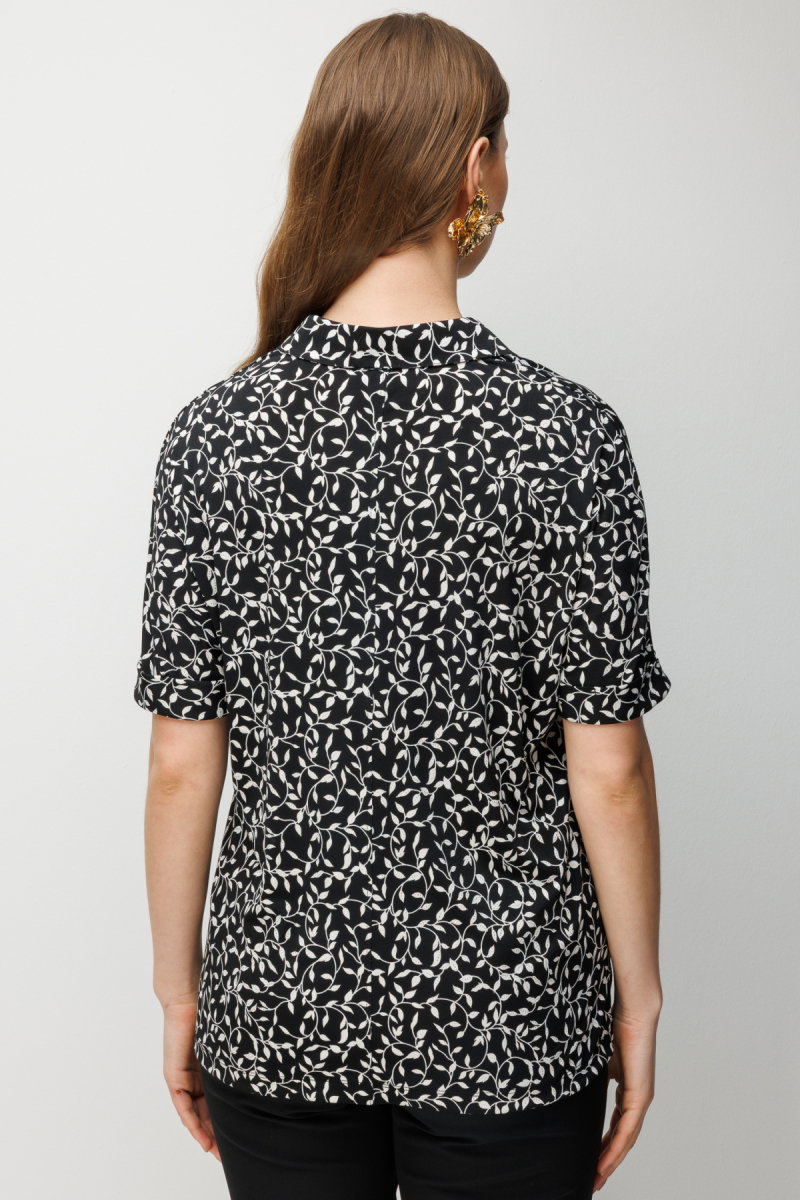 On Kadın Büyük Beden Desenli Kısa Kollu Bluz 71338 Siyah-Ekru - 4