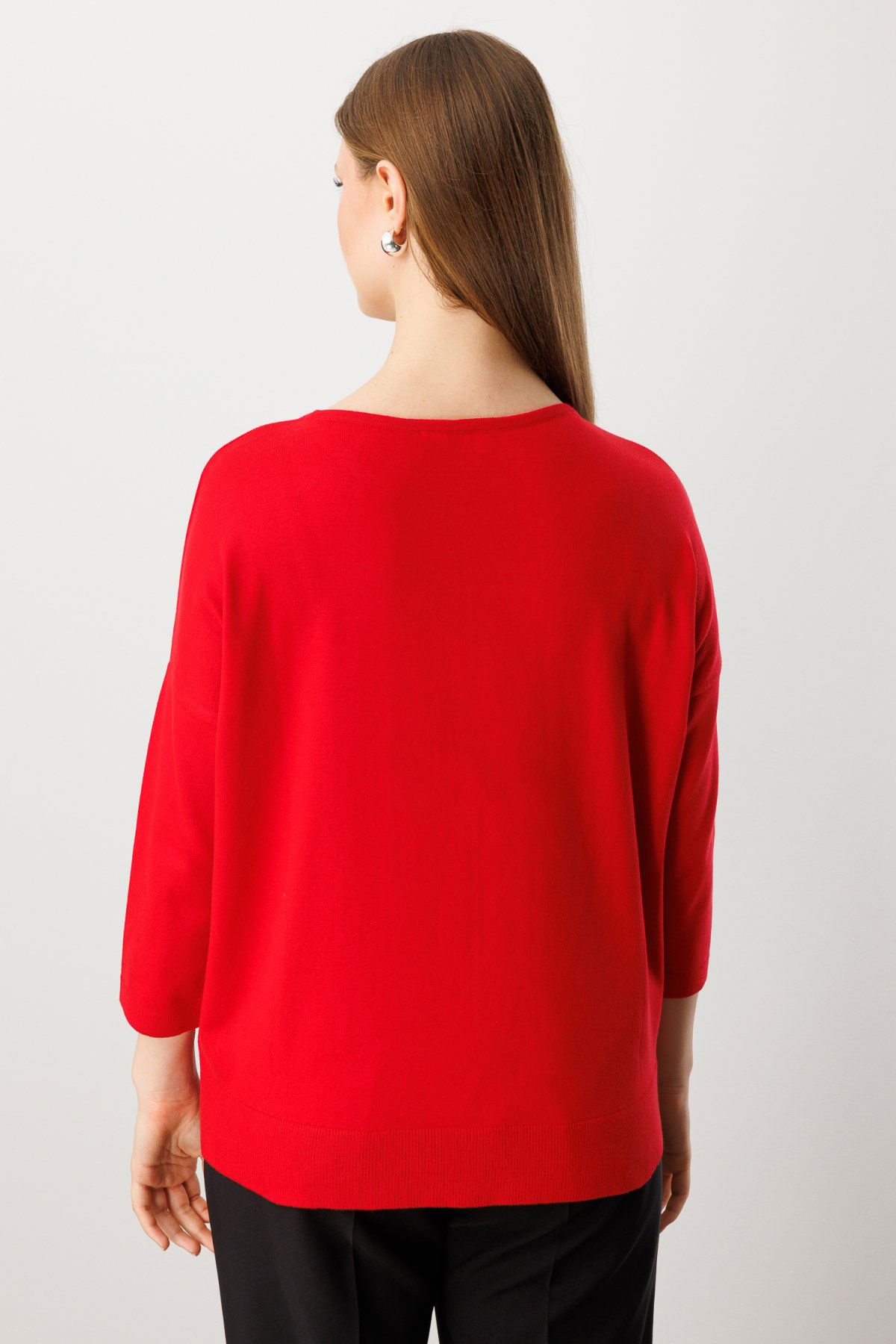 On Kadın Büyük Beden Fermuar Detaylı Triko Kazak 65389 Kırmızı - 4
