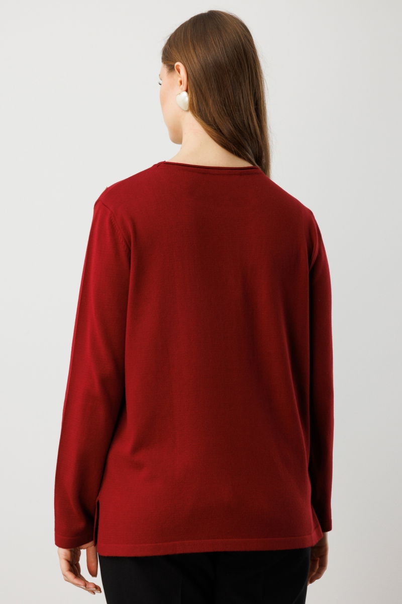 On Kadın Büyük Beden İnci Detaylı Triko Kazak 65371 Bordo - 4