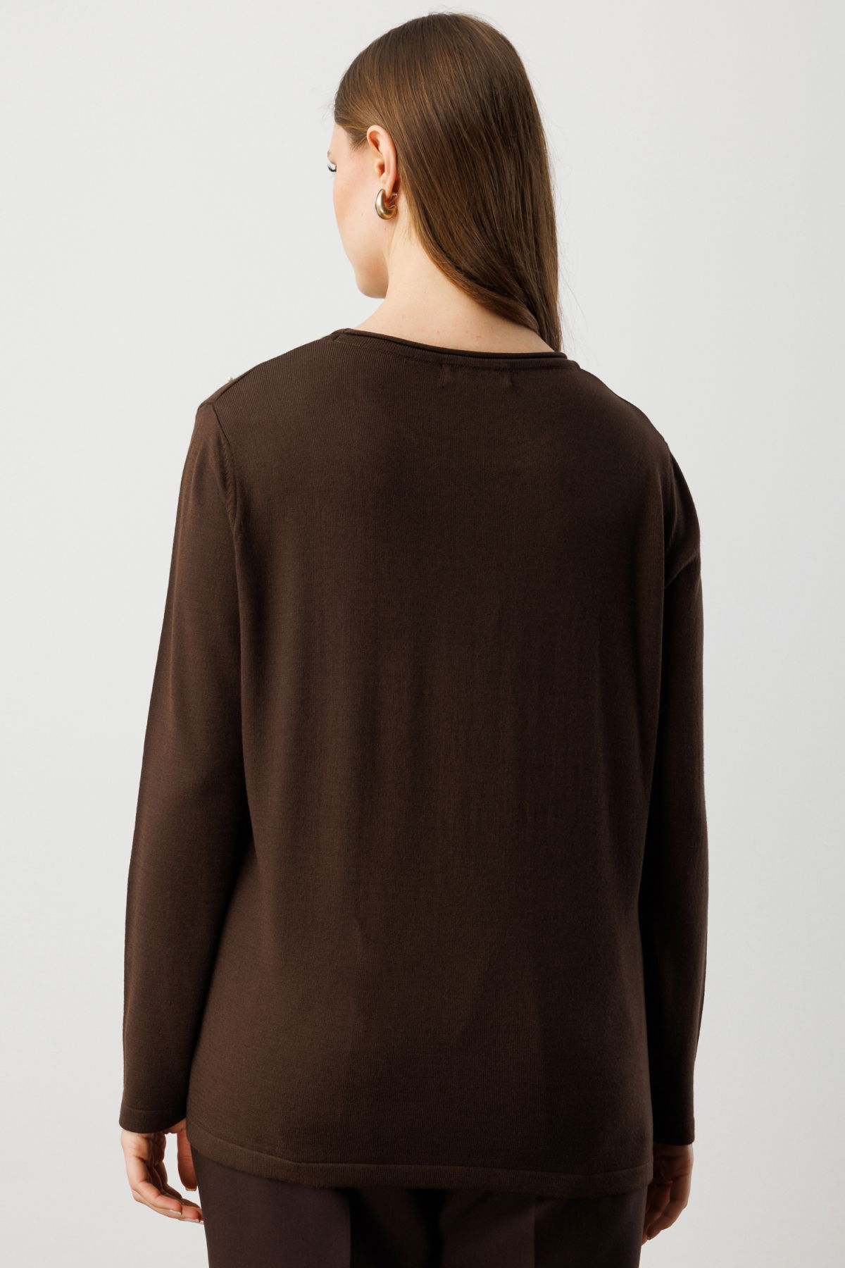 On Kadın Büyük Beden İnci Detaylı Triko Kazak 65371 Kahverengi - 4