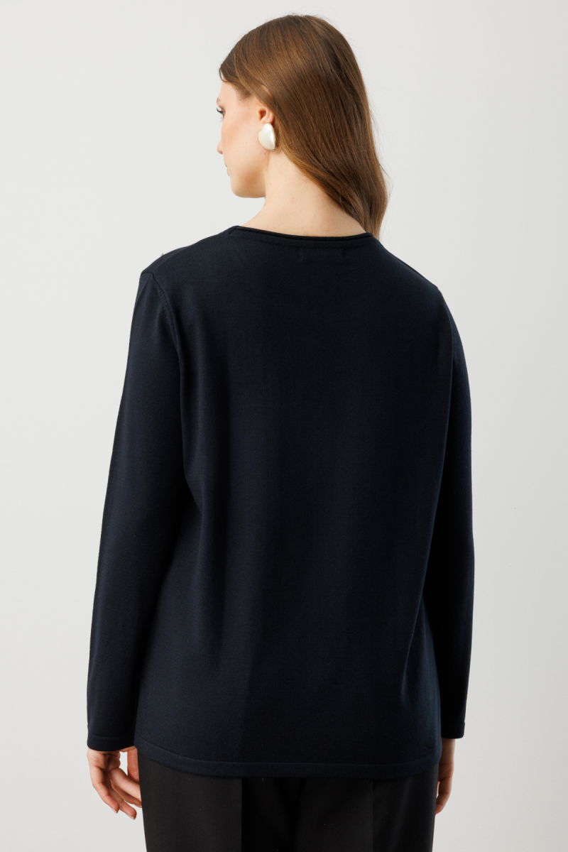 On Kadın Büyük Beden İnci Detaylı Triko Kazak 65371 Siyah - 4