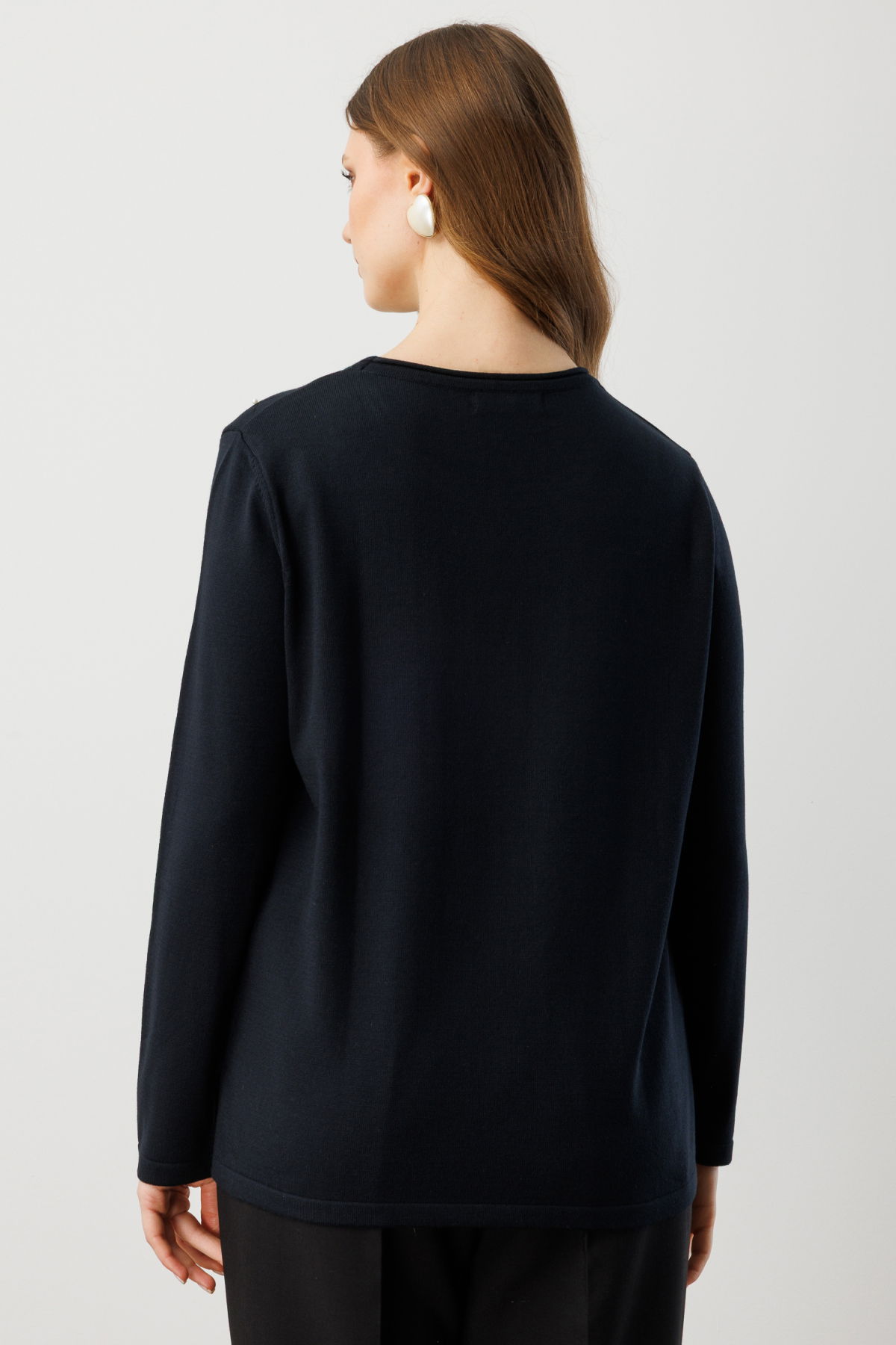 On Kadın Büyük Beden İnci Detaylı Triko Kazak 65371 Siyah - 4