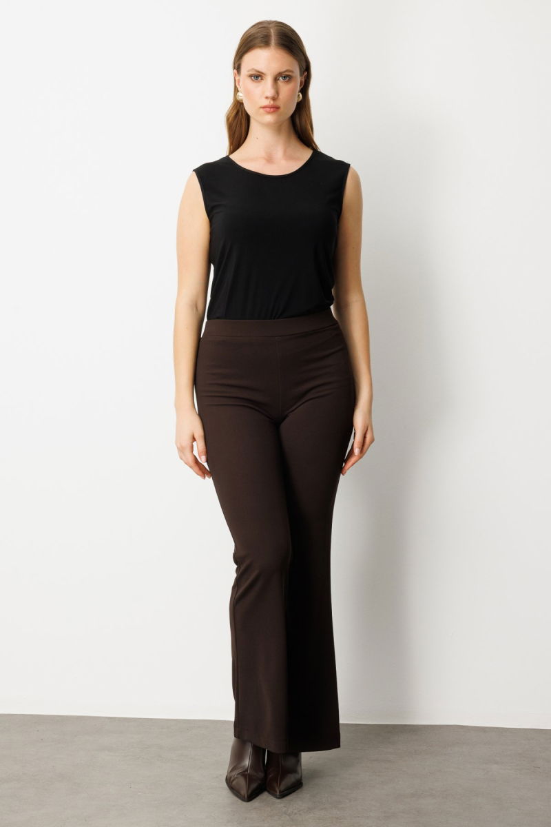 On Kadın Büyük Beden İspanyol Paça Tayt Pantolon 64157 Kahverengi - On