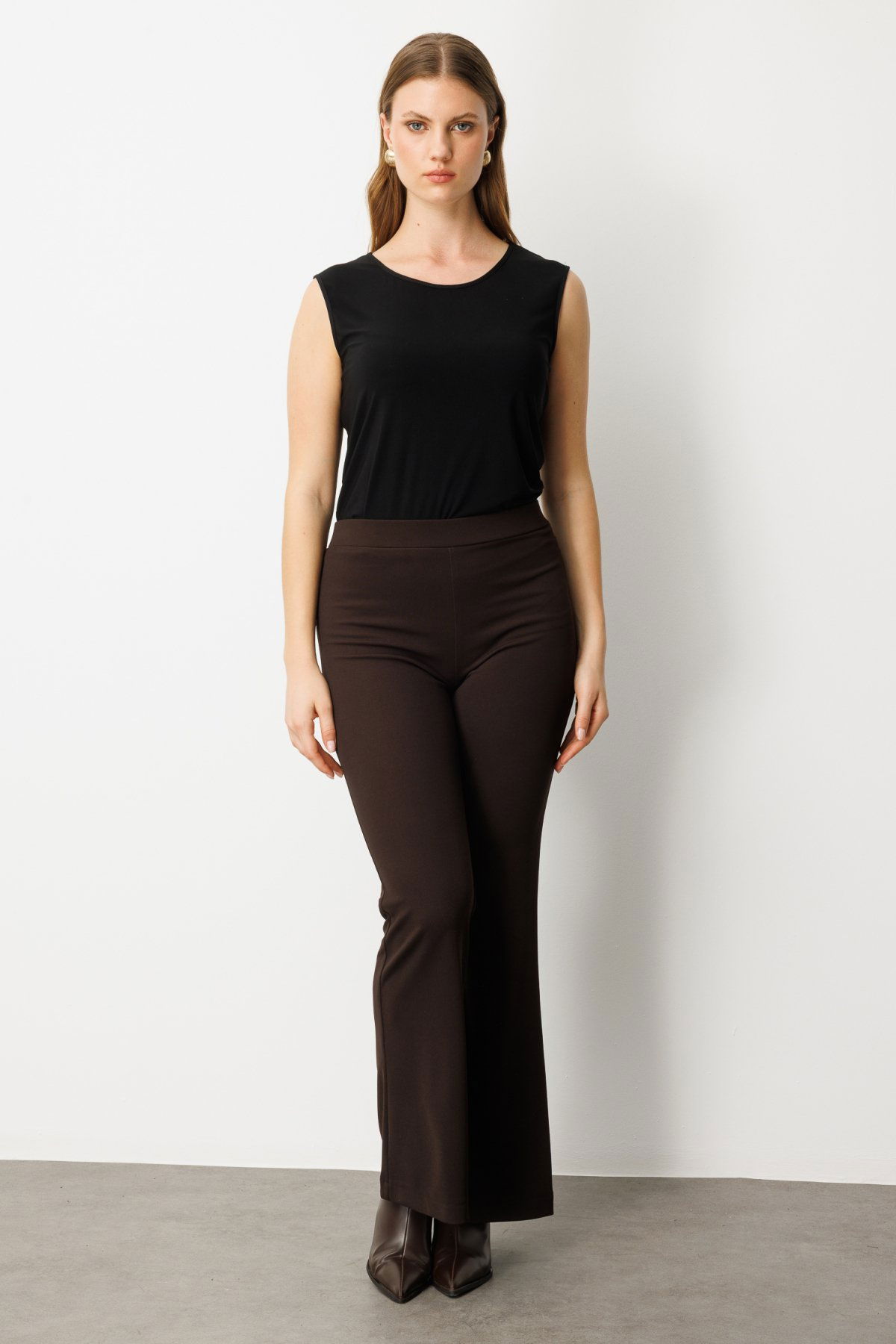 On Kadın Büyük Beden İspanyol Paça Tayt Pantolon 64157 Kahverengi - 1