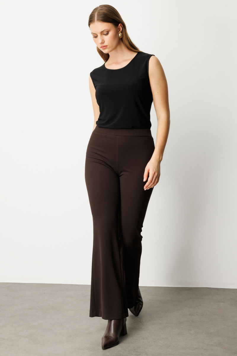 On Kadın Büyük Beden İspanyol Paça Tayt Pantolon 64157 Kahverengi - 2