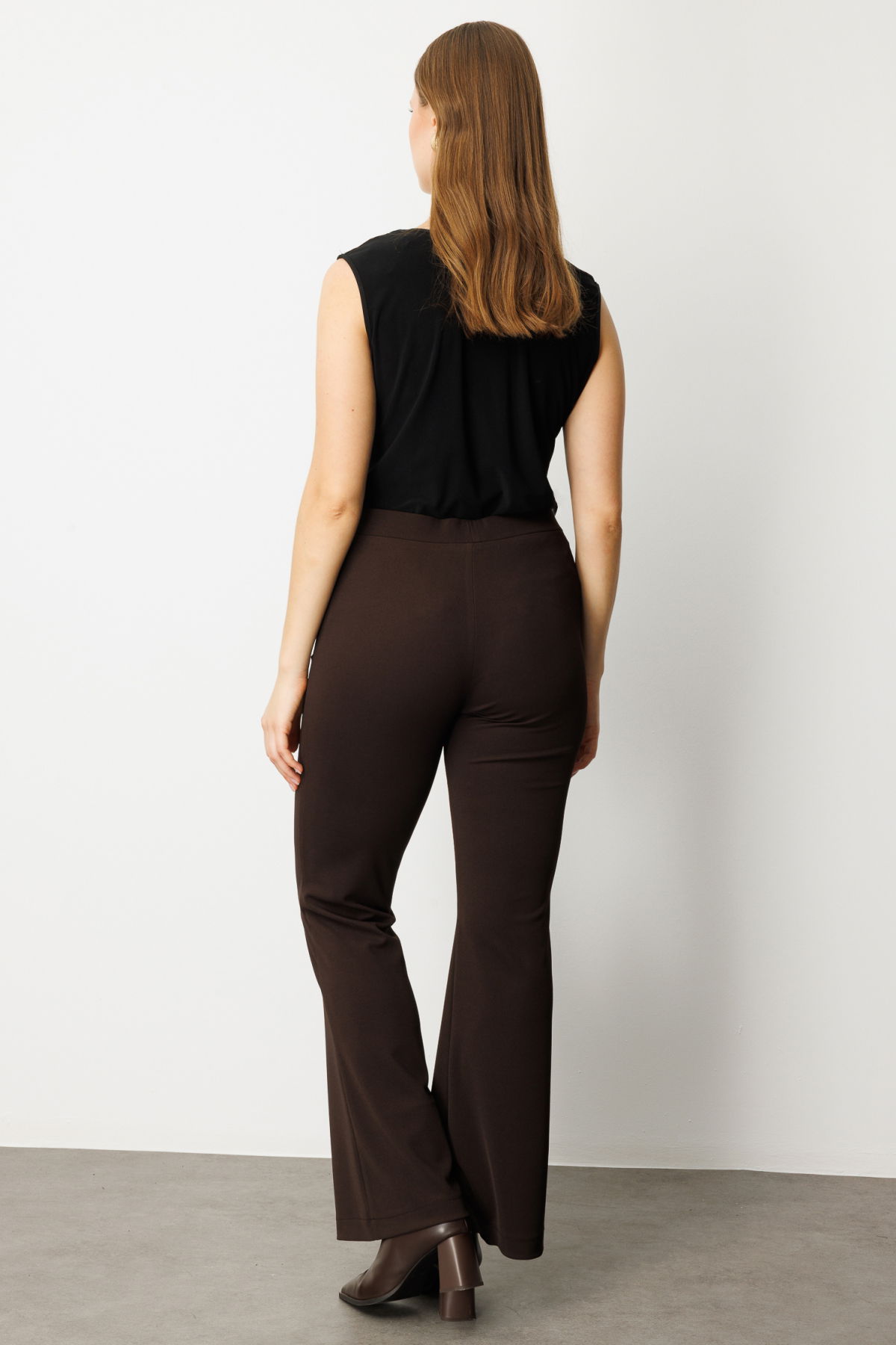 On Kadın Büyük Beden İspanyol Paça Tayt Pantolon 64157 Kahverengi - 4