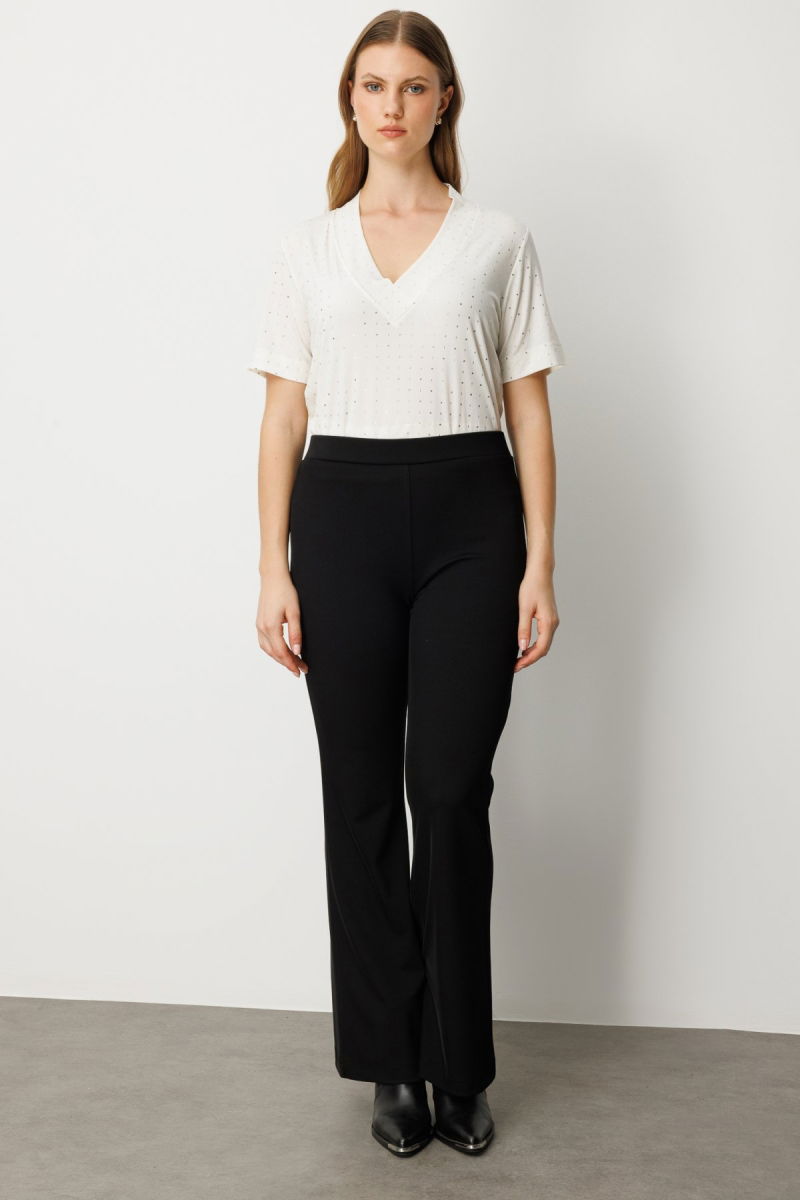 On Kadın Büyük Beden İspanyol Paça Tayt Pantolon 64157 Siyah - On