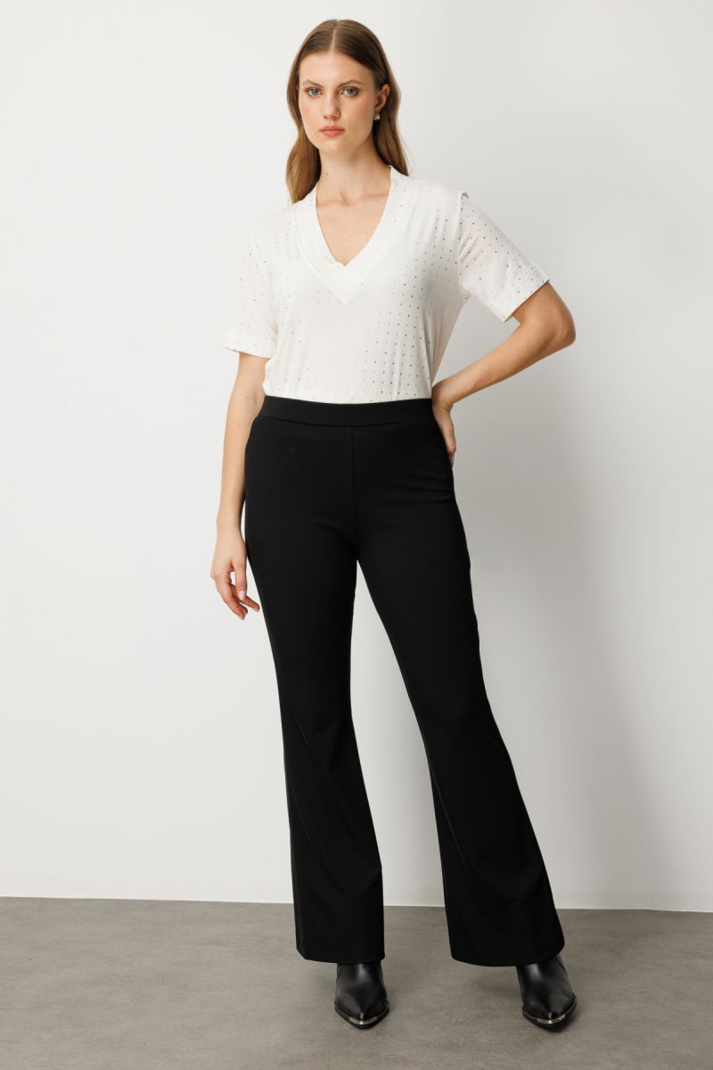 On Kadın Büyük Beden İspanyol Paça Tayt Pantolon 64157 Siyah - 2