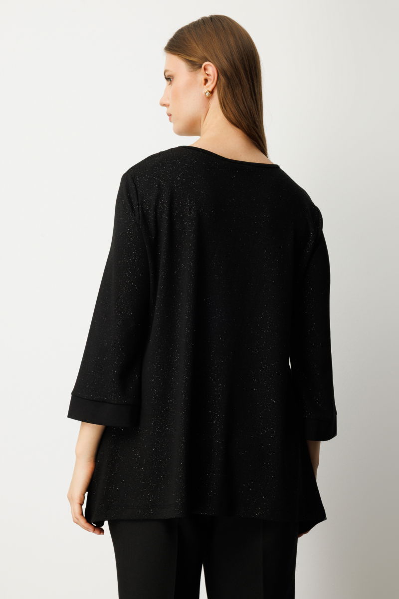 On Kadın Büyük Beden Kumaşı Simli Rahat Kalıp Bluz 61393 Siyah - 4