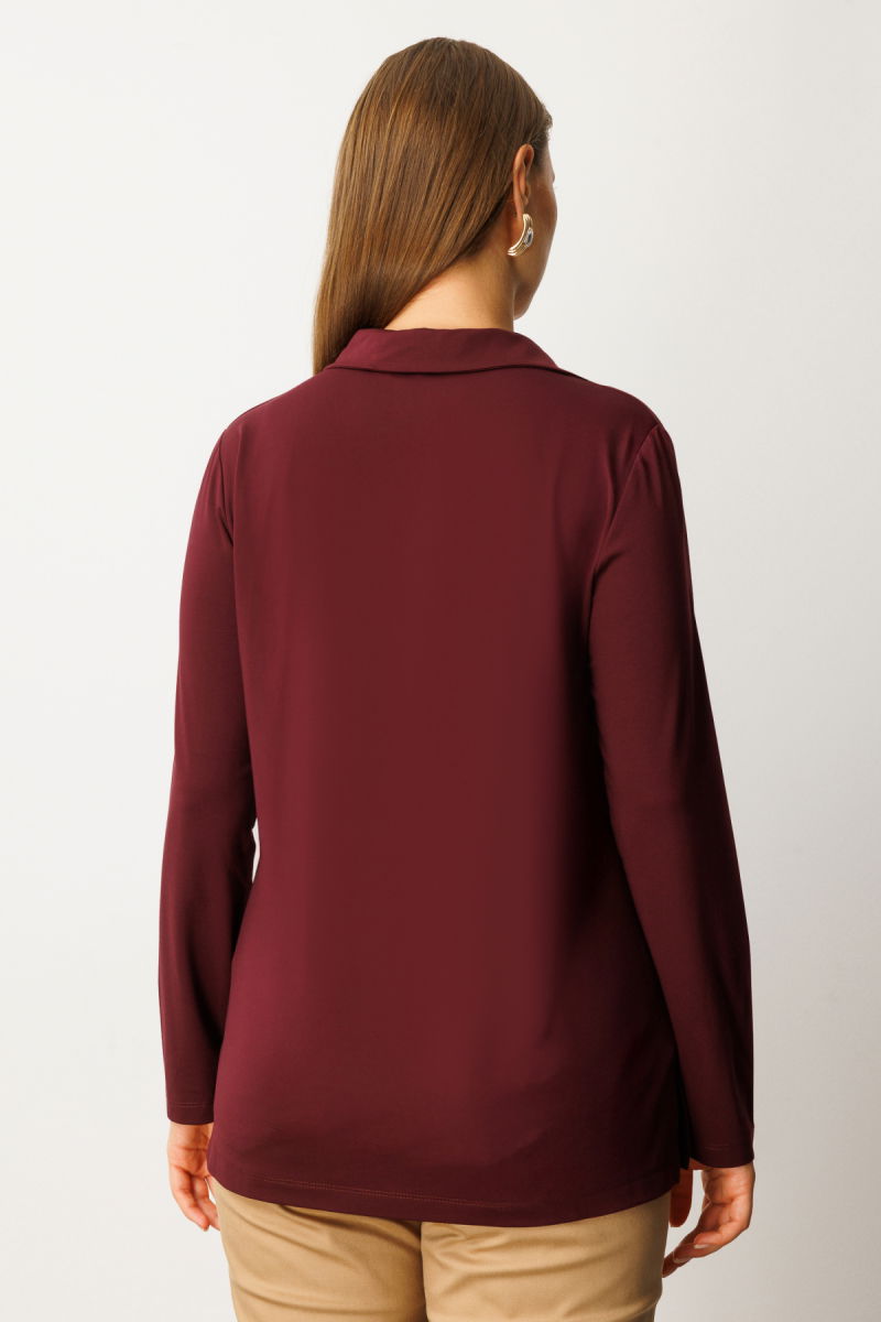 On Kadın Büyük Beden Polo Yaka Basic Bluz 61332 Bordo - 4