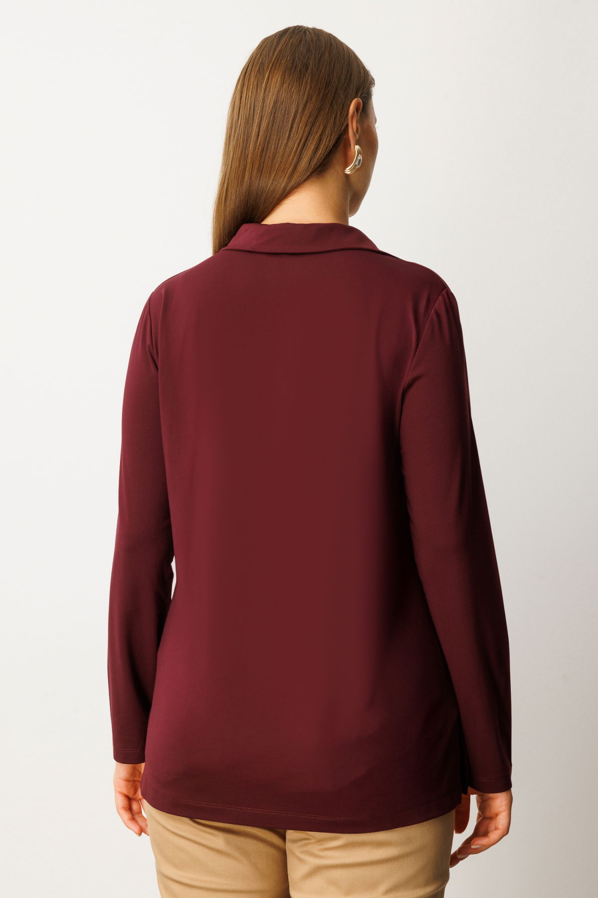 On Kadın Büyük Beden Polo Yaka Basic Bluz 61332 Bordo - 4