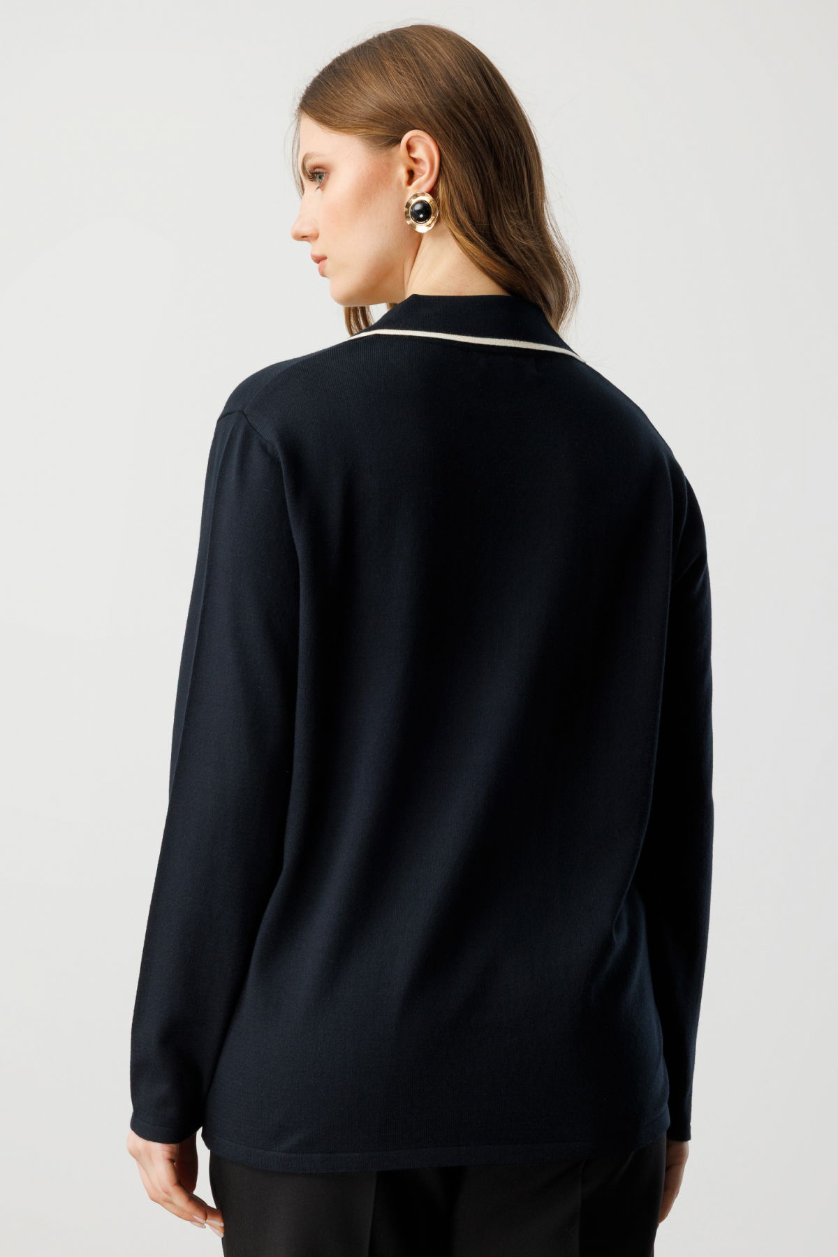 On Kadın Büyük Beden Süs Düğmeli Polo Yaka Triko Kazak 65384 Siyah - 4