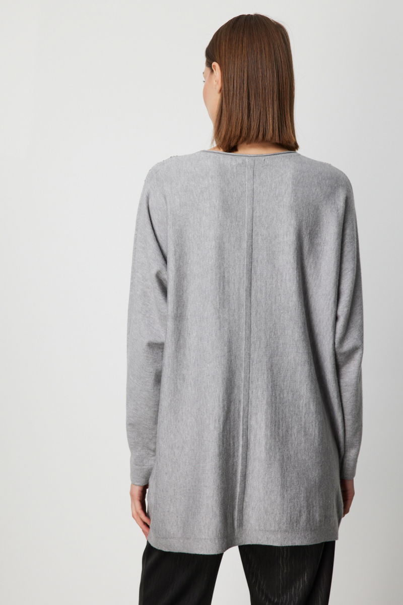 On Kadın Büyük Beden Taş İşlemeli Torba Cepli Kazak 60304 Gri - 4