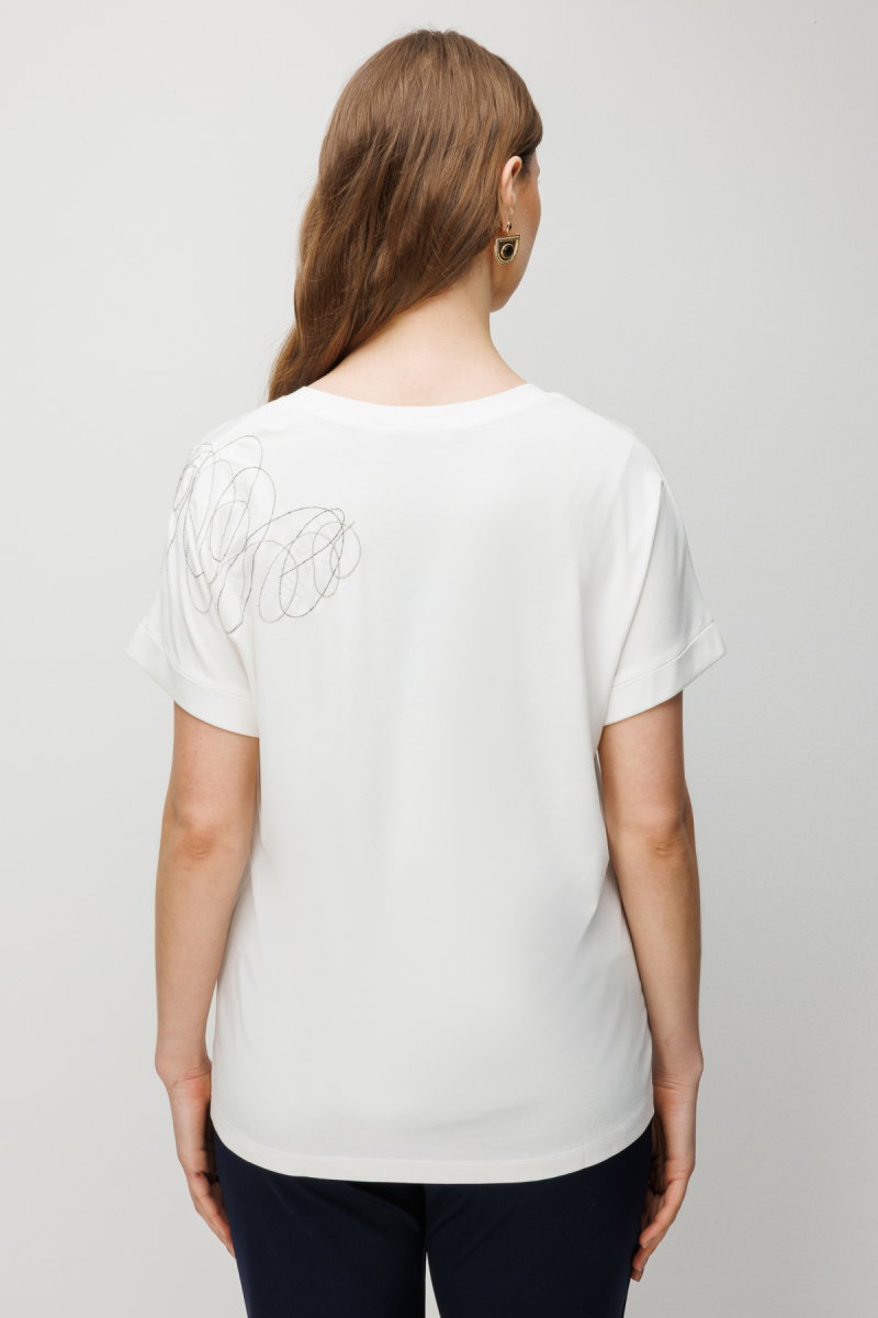 On Kadın Büyük Beden Tek Omzu Zincirli V Yaka T-Shirt 71368 Ekru - 4