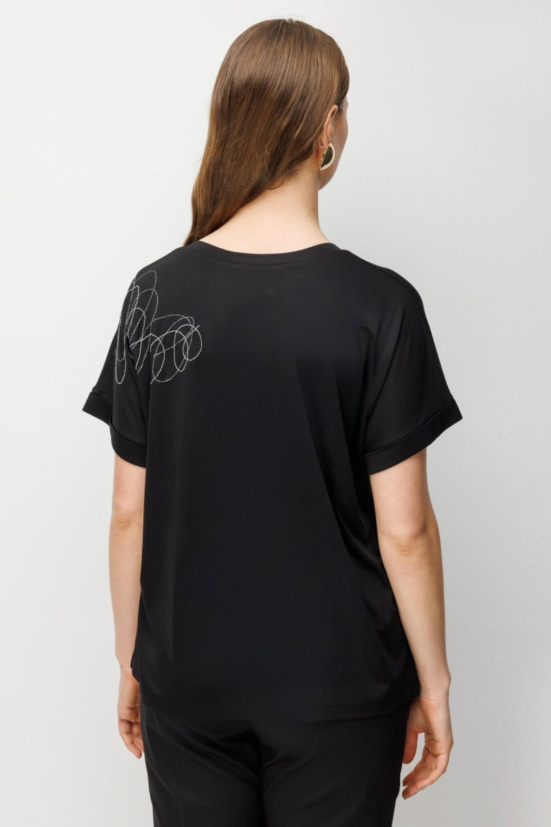 On Kadın Büyük Beden Tek Omzu Zincirli V Yaka T-Shirt 71368 Siyah - 4