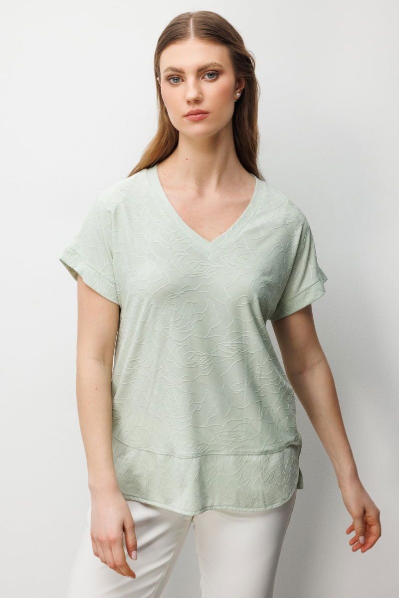 On Kadın Büyük Beden V Yaka Desenli Bluz 71343 Mint - On