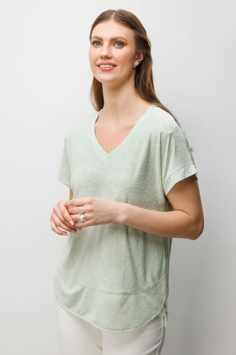 On Kadın Büyük Beden V Yaka Desenli Bluz 71343 Mint - 2