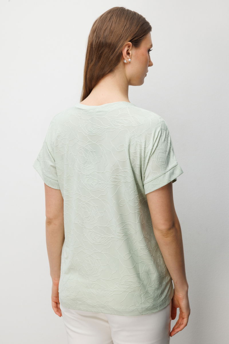 On Kadın Büyük Beden V Yaka Desenli Bluz 71343 Mint - 4