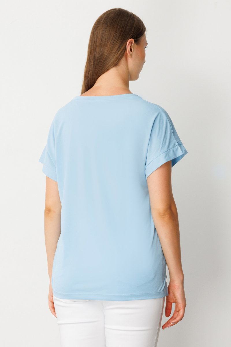 On Kadın Büyük Beden V Yaka Parçalı T-Shirt 71476 Açık Mavi - 4