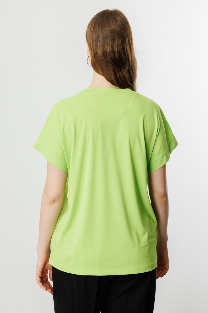 On Kadın Büyük Beden V Yaka Parçalı T-Shirt 71476 Fıstık Yeşili - 4