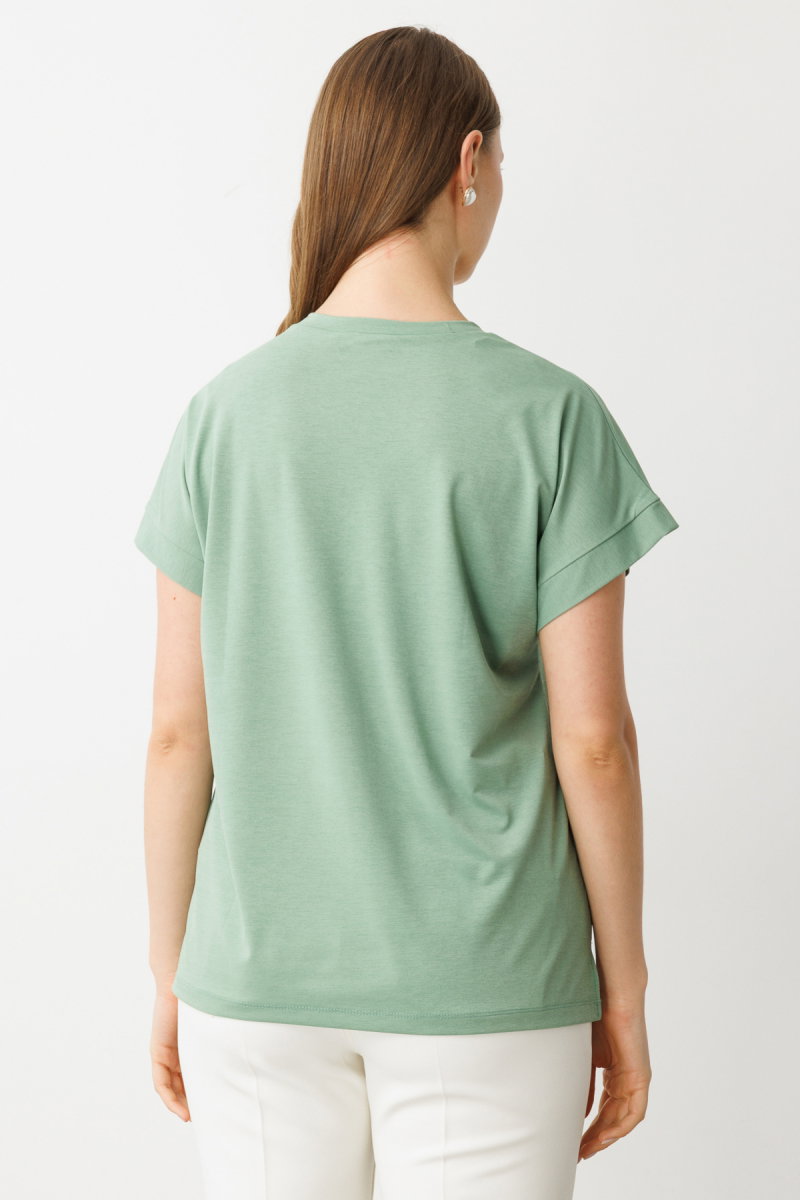 On Kadın Büyük Beden V Yaka Parçalı T-Shirt 71476 Haki - 4