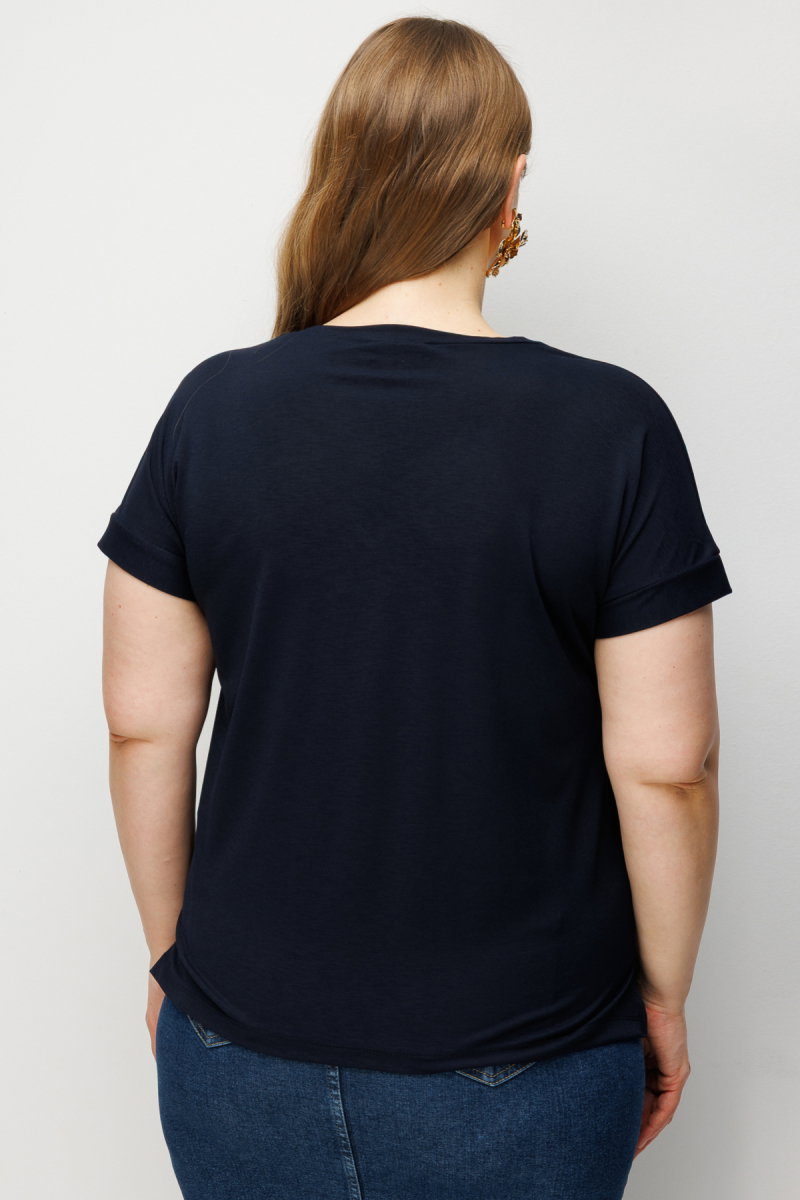 On Kadın Büyük Beden V Yaka Parçalı T-Shirt 71476 Lacivert - 4