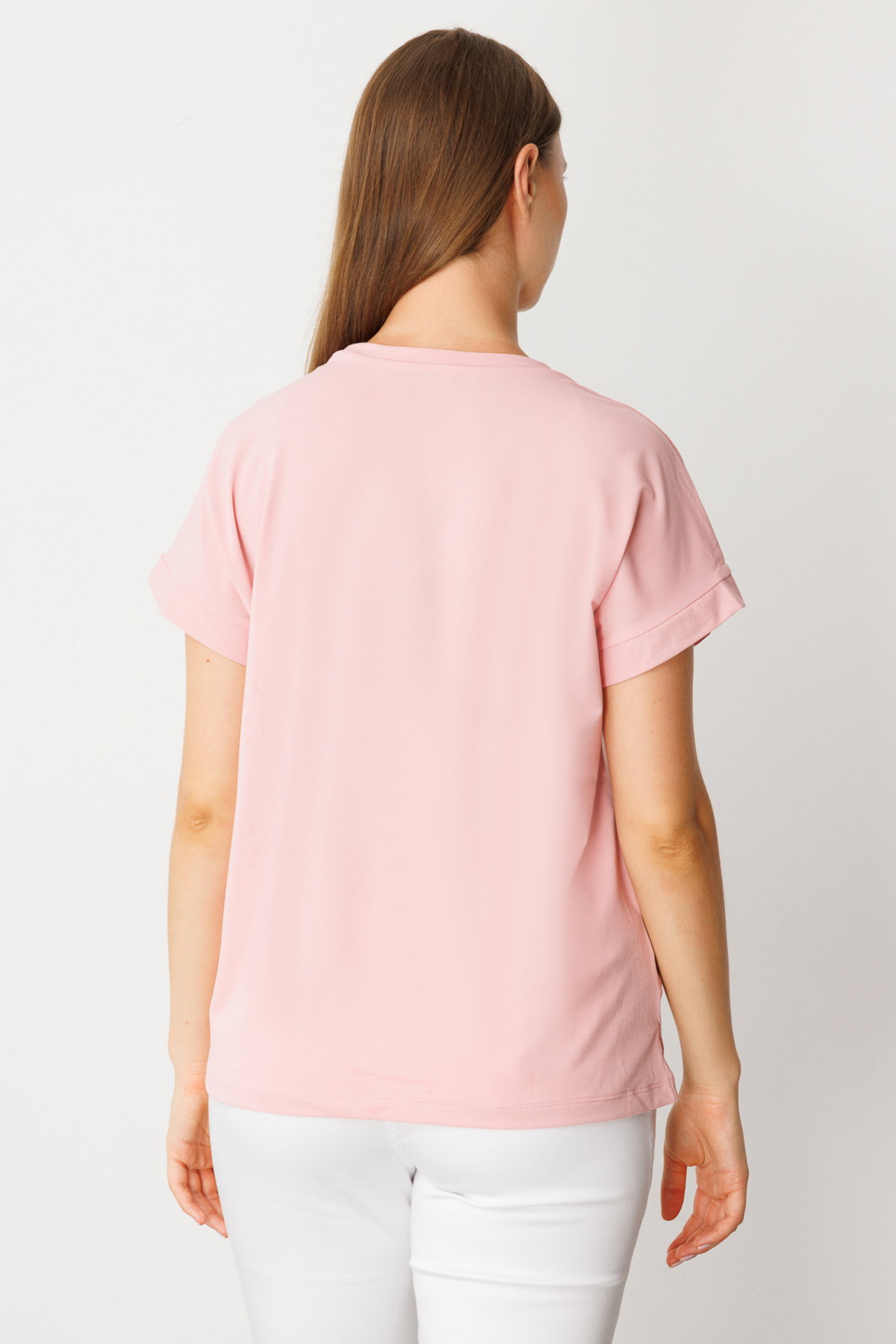 On Kadın Büyük Beden V Yaka Parçalı T-Shirt 71476 Pudra - 4