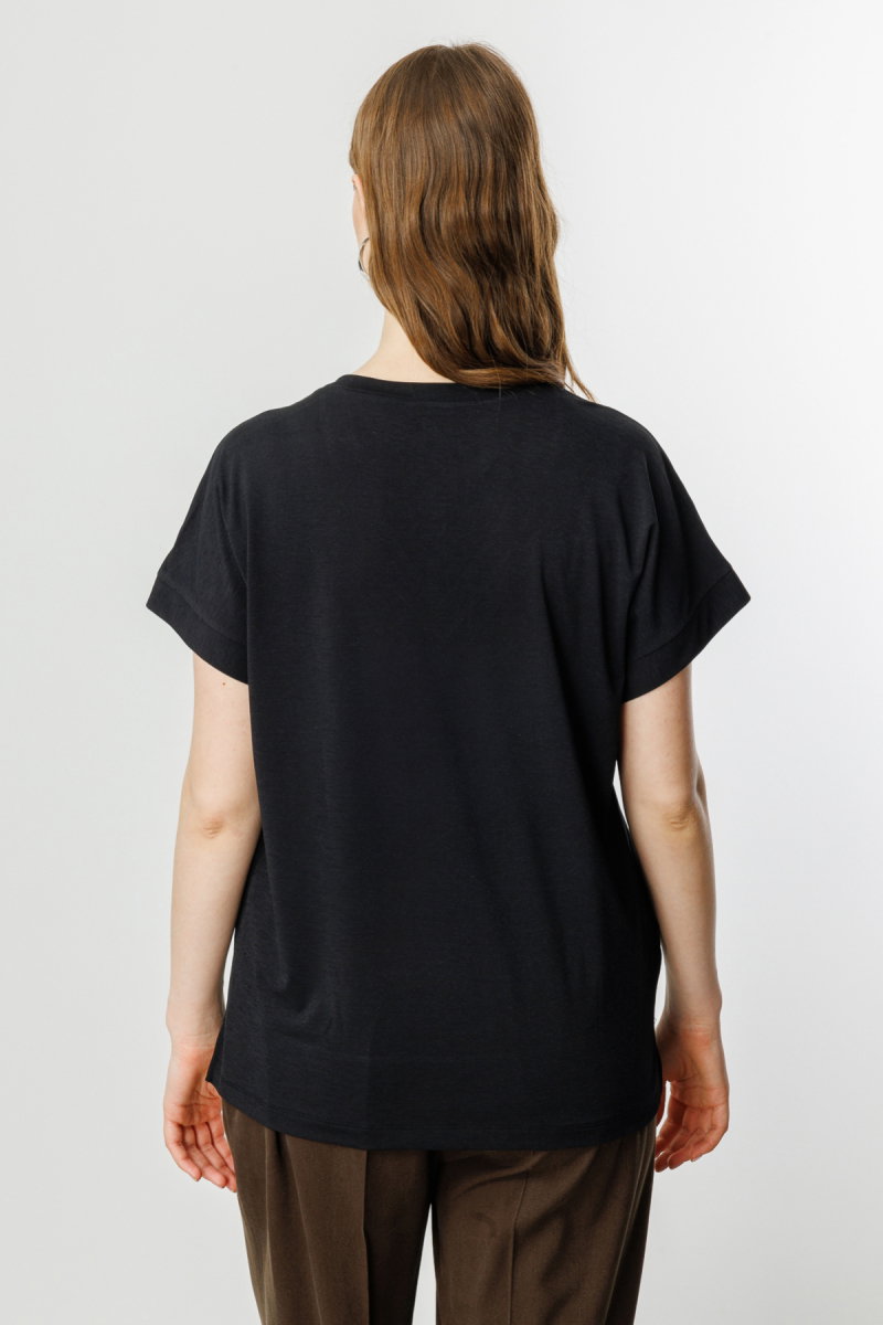 On Kadın Büyük Beden V Yaka Parçalı T-Shirt 71476 Siyah - 4