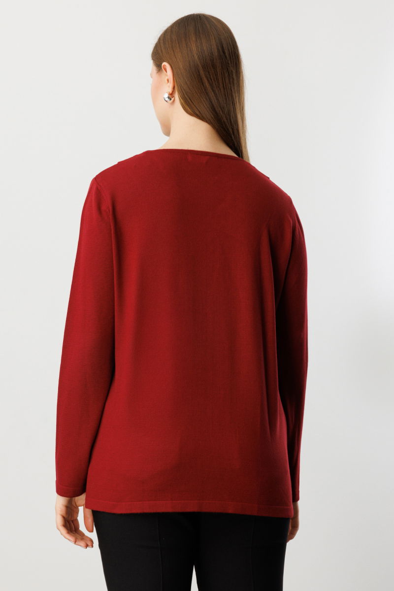 On Kadın Büyük Beden Yakası Taşlı Triko Kazak 65395 Bordo - 4