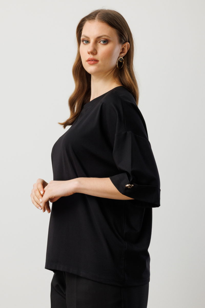 On Kadın Büyük Beden Yarım Kol Metal Aksesuarlı Bluz 61434 Siyah - 2
