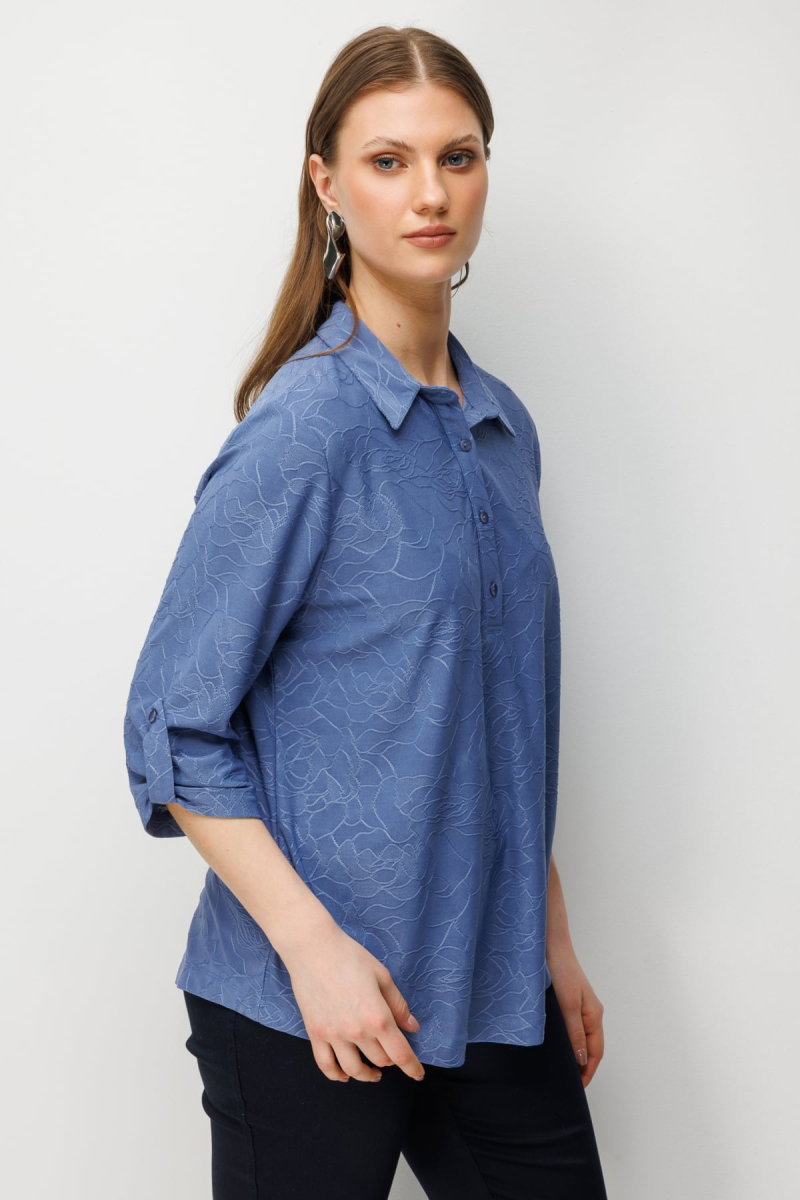 On Kadın Büyük Beden Yarım Kollu İşlemeli Bluz 71342 Indigo - 2