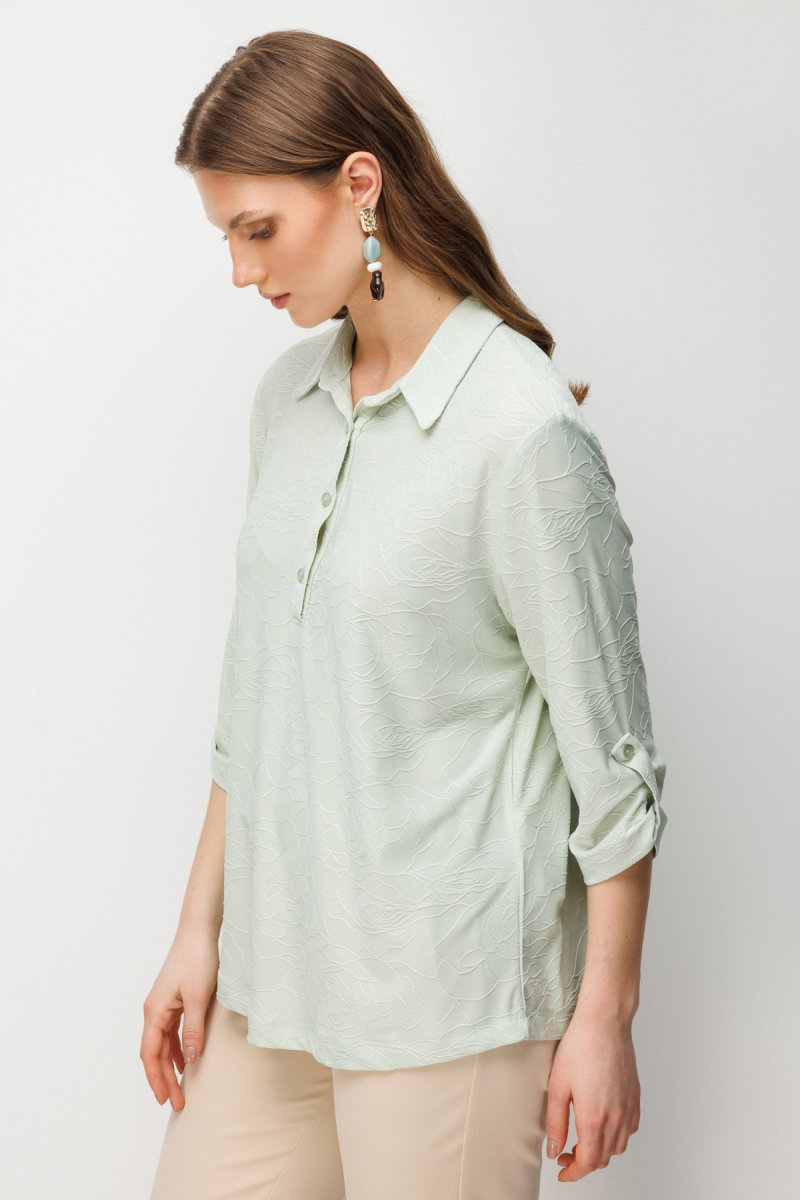 On Kadın Büyük Beden Yarım Kollu İşlemeli Bluz 71342 Mint - 2