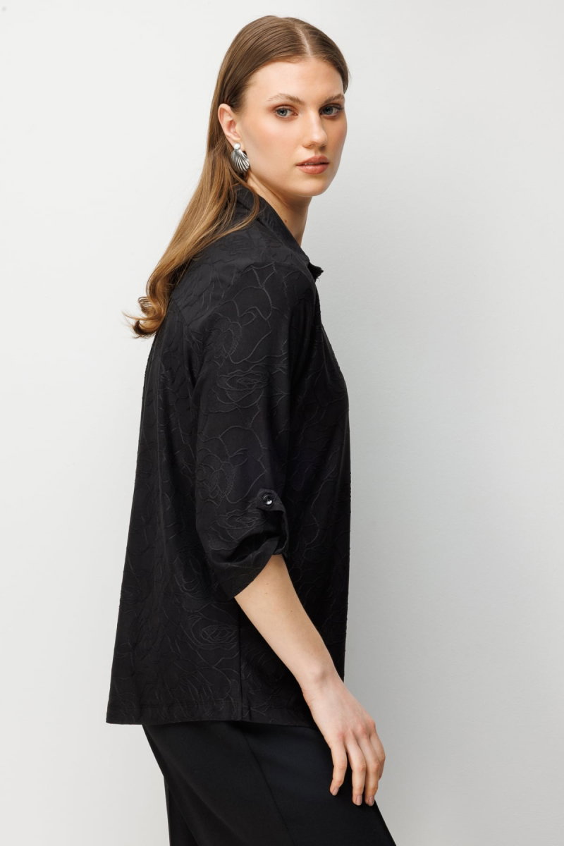 On Kadın Büyük Beden Yarım Kollu İşlemeli Bluz 71342 Siyah - 2