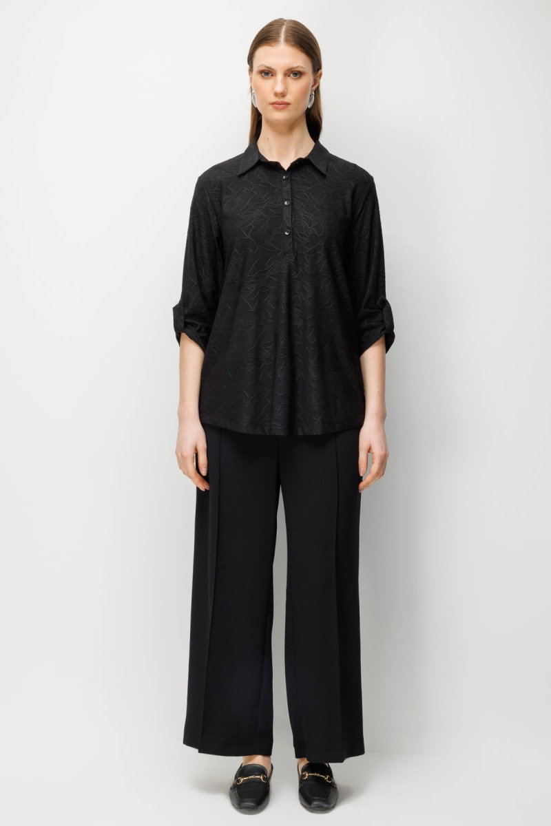 On Kadın Büyük Beden Yarım Kollu İşlemeli Bluz 71342 Siyah - 3