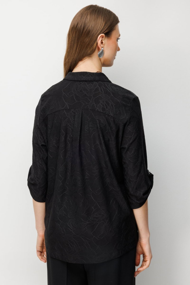 On Kadın Büyük Beden Yarım Kollu İşlemeli Bluz 71342 Siyah - 4