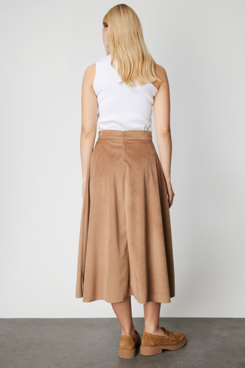 On Kadın Cebi Metal Aksesuarlı Midi Boy Etek 66533 Camel - 4